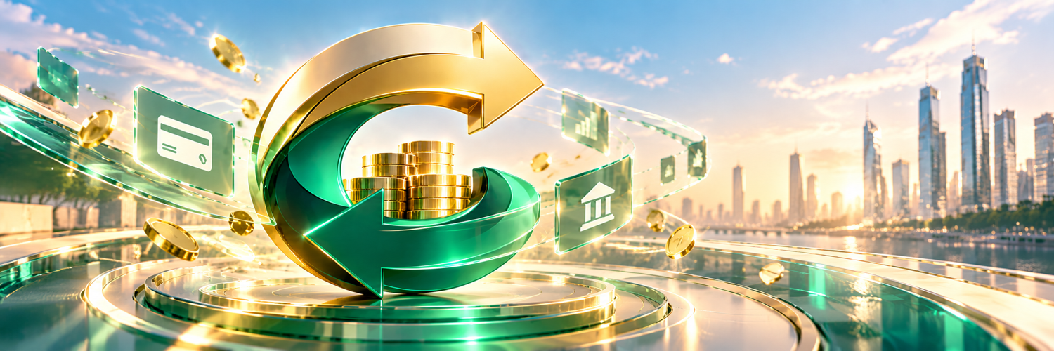 CreditTurn circular arrows connecting tokenized credit, payments and financial infrastructure